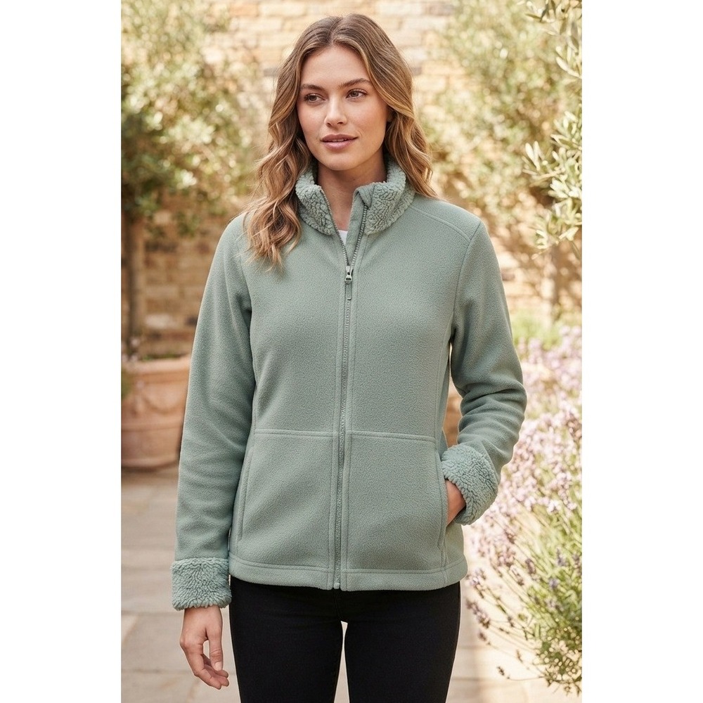 Patagonia Synchilla Fleece Jacket Sherpa Trim Women's M Green Full Zip Pullover